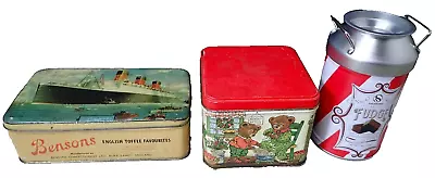 Lot (3) Vintage Food Related ADVERTISING TIN CANS Titanic Bears Milk Can Bank • $10.31