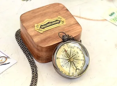 Engraved Nautical Vintage Compass Directional Pendant Compass W Box Gift • $44.53