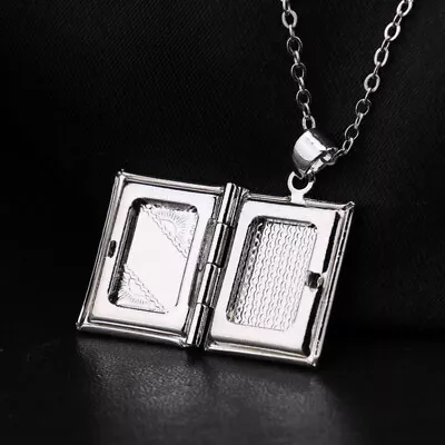 Women Men's Silver Book Box Photo Locket Pendant Necklace Chain Sale  Gift • $6.04