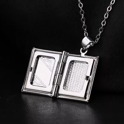 Women Men's Silver Book Box Photo Locket Pendant Necklace Chain Sale щ New B4 • $1.86