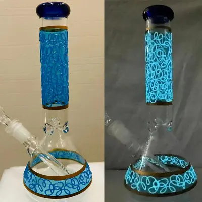 10'' Blue Glow In The Dark Bong Heavy Glass Hookah Water Pipe Smoking Bubbler • $27.99