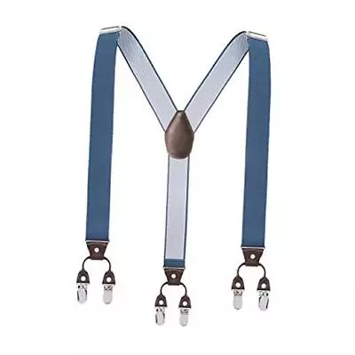 Y Back Mens Suspenders With 6 Strong Clips Wide Adjustable Elastic Light Blue • $18.50