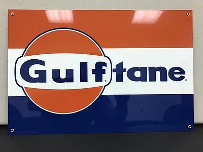 Gulf Tane Advertising Gasoline Oil Sign Vintage Baked Large 12x18 Inch • $31.99