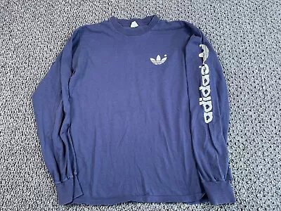 VTG 80s Adidas Trefoil Logo Long Sleeve T-Shirt Adult Medium (Large) Blue USA • $25