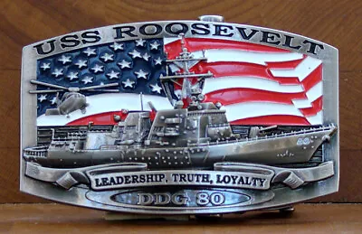 USS Roosevelt (DDG-80) Destroyer Crew Belt Buckle  Antique Silver • $30