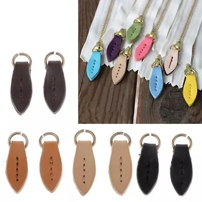 2Pcs Vintage PU Leather Zipper Pull Puller Leaf Shape Sewing • $14.31