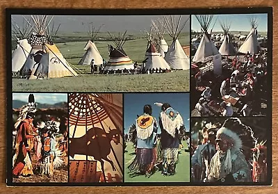 Indian Pow-Wows Native Americans Montana MT Multiview Vintage Chrome Postcard • $6.99