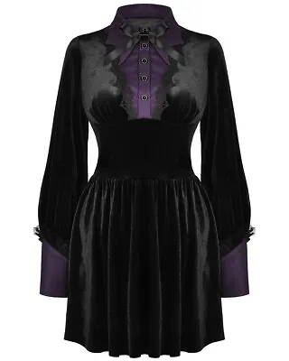 Dark In Love Gothic Velvet Batwing Collar Dress - Black & Purple • £42.20