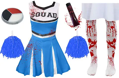 Childrens Kids Blue Zombie Cheerleader Girls Halloween Fancy Dress Costume • £16.99