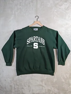 Vintage Michigan State Spartans Sweater Mens XL Green Crew Neck MSU Sparty Y2K • $24.92