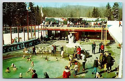 West Dover Vermont~Mount Snow Sauna Pool & Sun Terrace~Big Snowman On Rock~1965 • $8