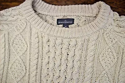 LL Bean Signature Fisherman Sweater~100% Cotton Mix Cable Knit Cream Men's XL • $42