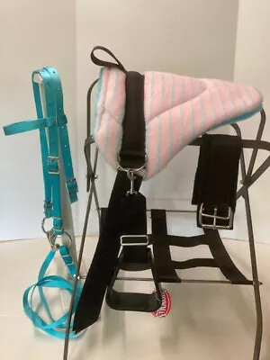 Miniature Horse / Sm Pony Childrens Bareback Saddle  Set - Cinch - Turq & Pink • $65.09