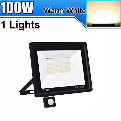 100W LED Flood Light PIR Motion Sensor Warm White Outdoor Spot Garden Lamp • $15.99