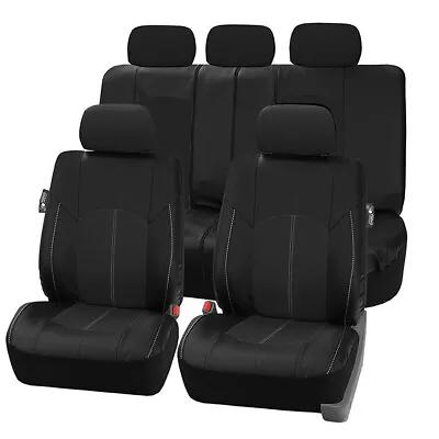 PU Leather Car Seat Covers Full Set Cushion Protector Black Breathable Universal • $69.20