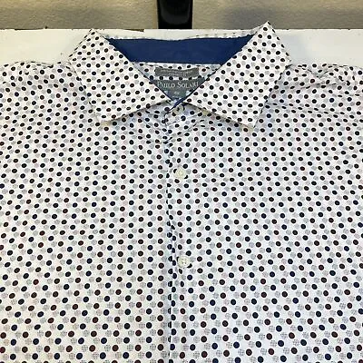 PAULO SOLARI PERFORMANCE STRETCH BUTTON UP DRESS SHIRT Mens 4XL Polka Dot  • $16.99