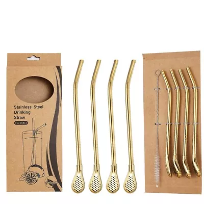 Stainless Steel Yerba Mate Bombilla Gourd Drinking Straws Set Spoon Filter 7'' • $8.85