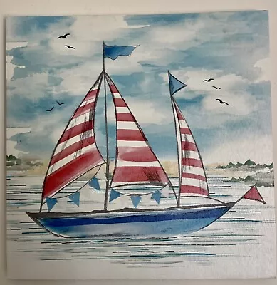 SAILING BOAT CANVAS Wall Art Yacht Blue Sea Ocean Seagull Home Decor Ship Print • £4.99