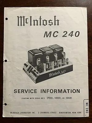 McIntosh MC240 Tube Power Amplifier Amp Service Information Original Manual OEM • $39.99