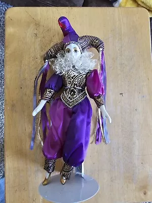 Mardi Gras Court Jester Clown Porcelain Doll Purple And Gold Outfit • $4.99