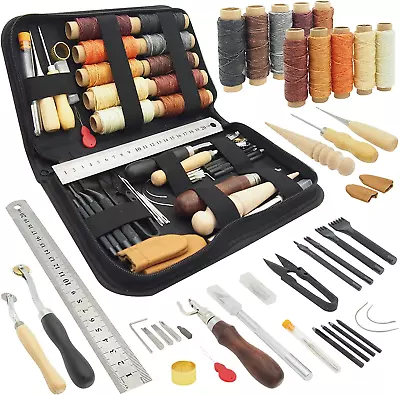 Vintage Leather Craft Tools Kit Stitching Sewing Beveler Punch Working Hand Tool • $35.04