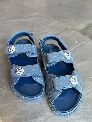 Gorgeous Chanel Dad Sandals Light Blue Denim Sold Out Everywhere EUR 40 AUTHENTI • $1195