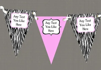 Zebra Print & Baby Pink Personalised Hen Do Night Party Bunting • £7.99