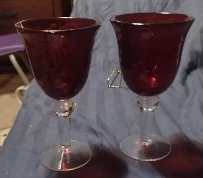 Michael Weems? Ruby Red With Clear Stem  Water/Wine  Goblet  Bell  Shaped ... • $50