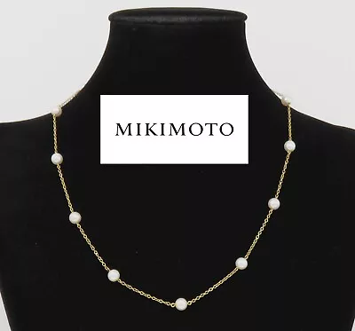 NYJEWEL Mikimoto 18k Yellow Gold Pearl Station Necklace 18  • $1750