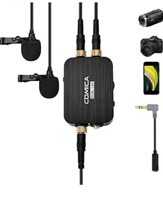 Comica CVM-D03 Dual Lavalier Lapel Microphone With Mono/Stereo Sound Volume Mic • £41.99