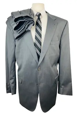 Jos. A. Bank Gold Mens 46L Gray Stripe 100% Wool 2 Piece Suit With Pants 40x31 • $124.98