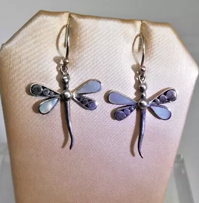 Vintage ATI ID Bali Dragonfly Earrings 925 Sterling Silver MOP Indonesia A Witt • $29.95