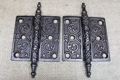 2 Old Door Hinges 3 X 3  Antique Steeple Top Vintage Cleaned Cast Iron Atlas • $57.91