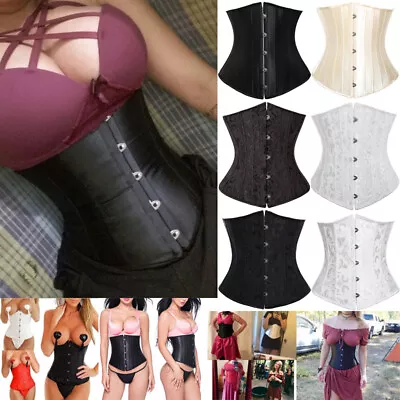 Women Burlesque Basque Waist Trainer Cinchers Basques Corsets Plus Size Lace Up • £7.79