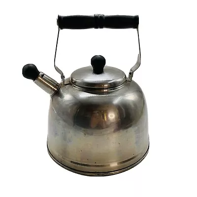 Vintage Chrome & Wood Farberware Stainless Steel Teapot Kettle 2.5 Qt Model 753 • $38.48