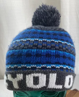 Youth Kids Childrens Place  Yolo  Winter Beanie Hat Blues/gray Age 4-7 Vgc    21 • £6.94