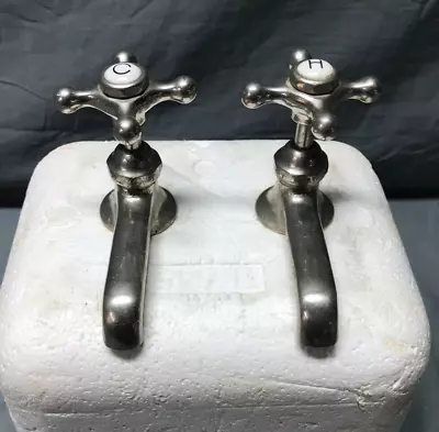 VTG Pair MOTT Nickel Plated Brass Separate Hot Cold Sink Faucets Old 2110-23B • $275