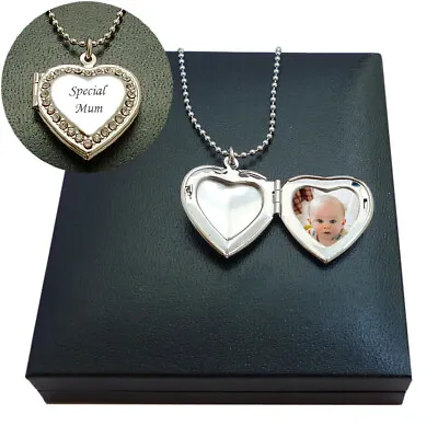 Ladies Locket Necklace Personalised Photo Engraving Opening Heart Engraved • £19.99