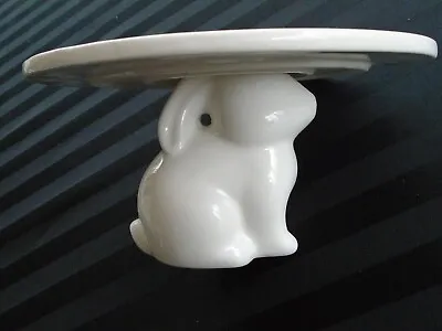 C-427 White Earthenware Rabbit Pedestal Petit Four Cake Plate Stand • $16.95