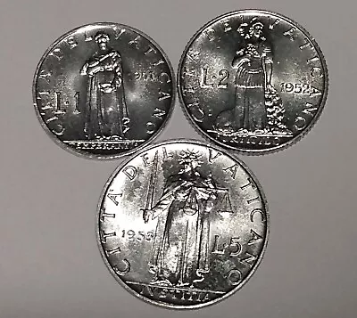 1951 1952 1953 Vatican City 1  2 & 5 Lire Aluminum Coins Pope Pius Xii • $5.48