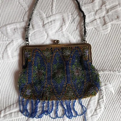 £14.90 • Buy Art Deco Beaded 1920's Blue & Gold Evening Bag Vintage Fully Lined