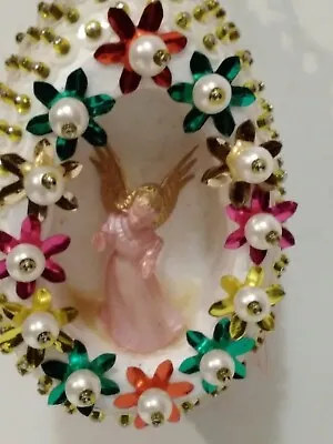 £15.25 • Buy VTG MCM Push Pin Sequin Beaded Christmas Ornament + Angel. Handmade Art Craft 