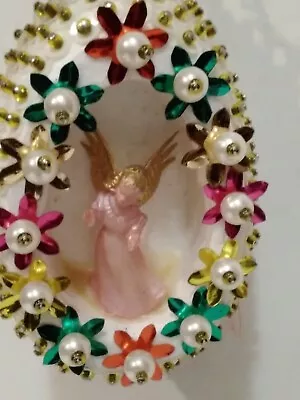 £15.25 • Buy VTG MCM Push Pin Sequin Beaded Christmas Ornament + Angel. Handmade Art Craft 