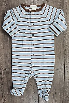 Baby Boy Clothes Nwot First Moments 0-3 Month Blue Brown Striped Footed Outfit • $22.99