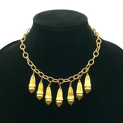 Miriam Haskell Unsigned GoldTone Six Fluted Dangle Beads Bib Necklace 15  Long • $205