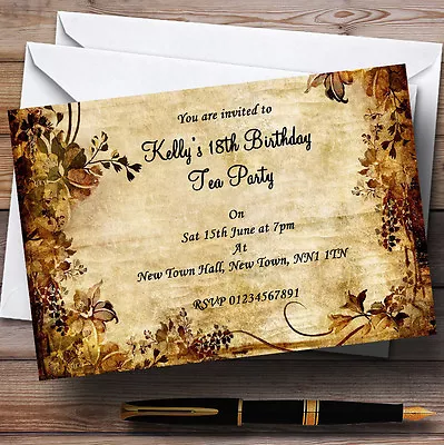 Autumn Colours Vintage Garden Tea Party Personalised Party Invitations • £9.99