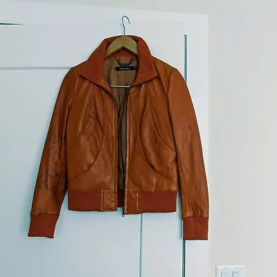 Muubaa Limited Edition Burnt Orange Distressed Leather Jacket 4 6 US • $40