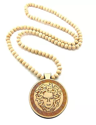 Hip Hop MEDUSA FACE Pendant 8mm 36  Wooden Bead Necklace - 3 Colors XJ218 • $15.99