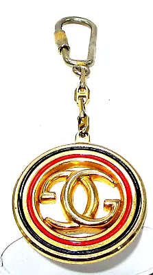 Stunning Gucci Vintage Metal Enameled GG Logo Keyring Key Ring 4 3/4 Long • $75