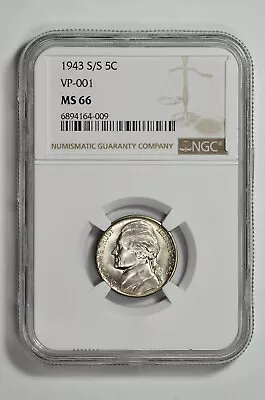 1943 S/S 5C Jefferson Nickel NGC MS 66 VP-001 - Top Pop One And Only! • $650
